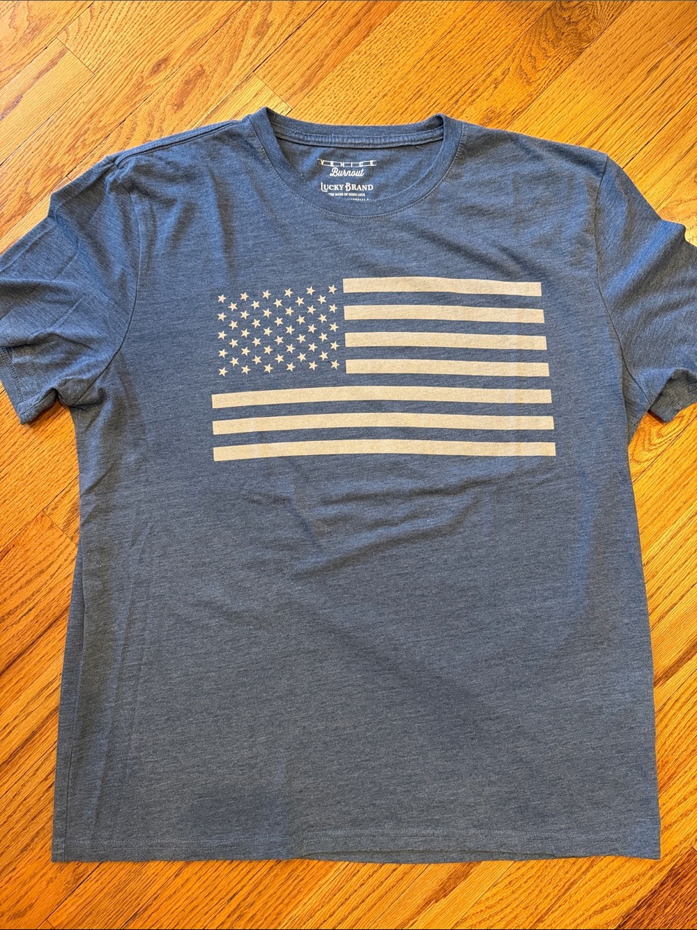 Lucky Brand Men's Heather Blue Graphic Flag Tee